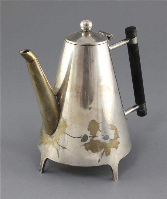 A rare Victorian electroplate conical coffee pot by James Dixon & Sons, designed by Christopher Dresser, no. 2294, height 6.75in.